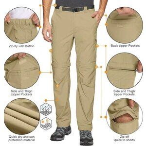 🆕 TOOMETT Mens Hiking Pants Convertible Zip Off Lightweight Quick Dry size 36